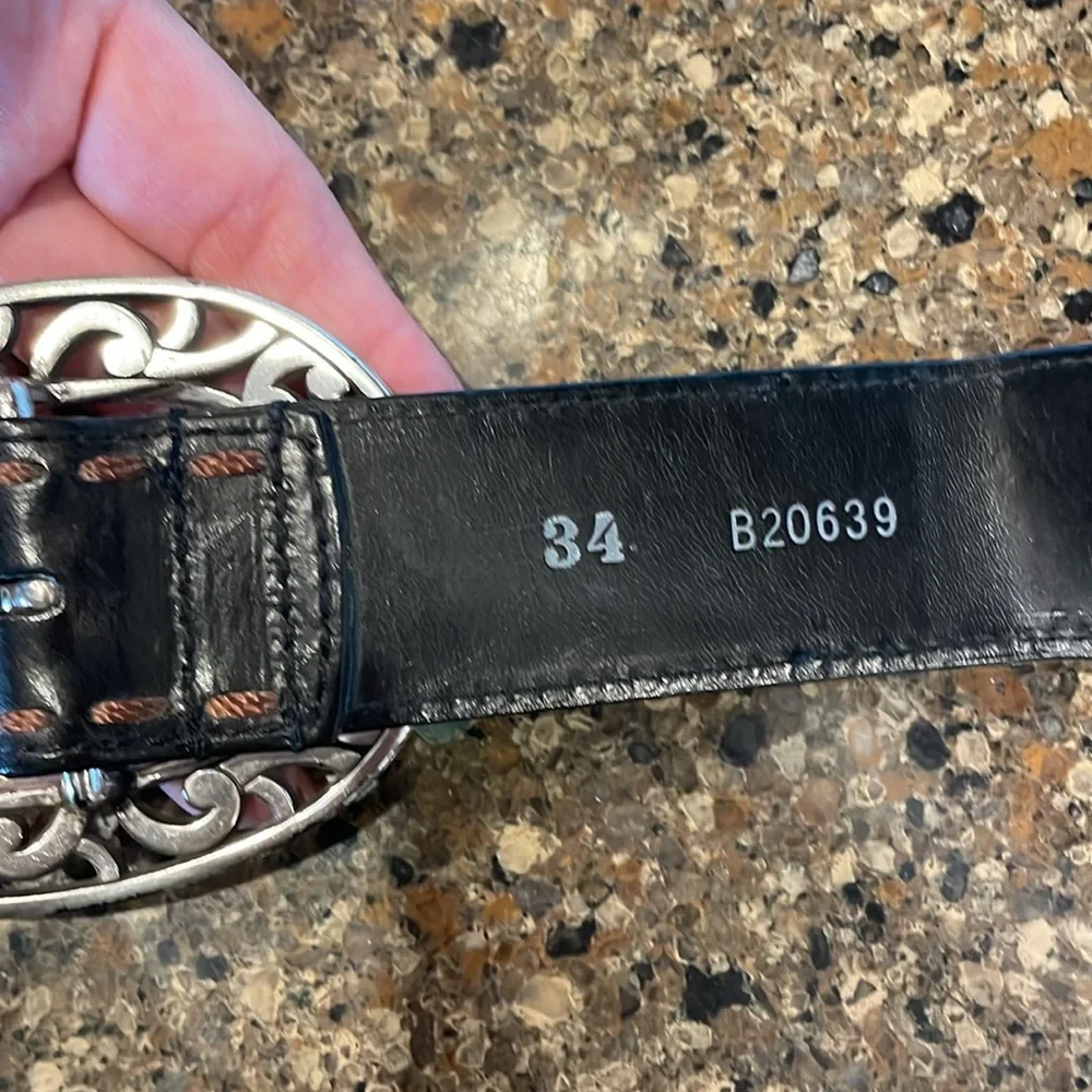 Brighton Strap Braided Leather Stitched Belt Silver Buckle Boho Western Size 34
